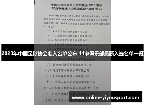 2023年中国足球协会准入名单公布 44家俱乐部最新入选名单一览